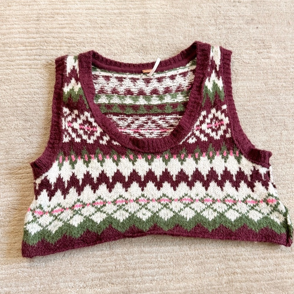 Free People Lovestruck Cropped Fair Isle Sweater Vest Size x-Small - Picture 4 of 10
